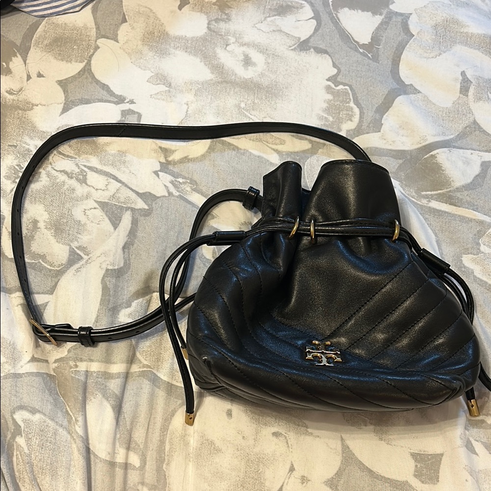 Tory Burch Black Leather Drawstring Bag